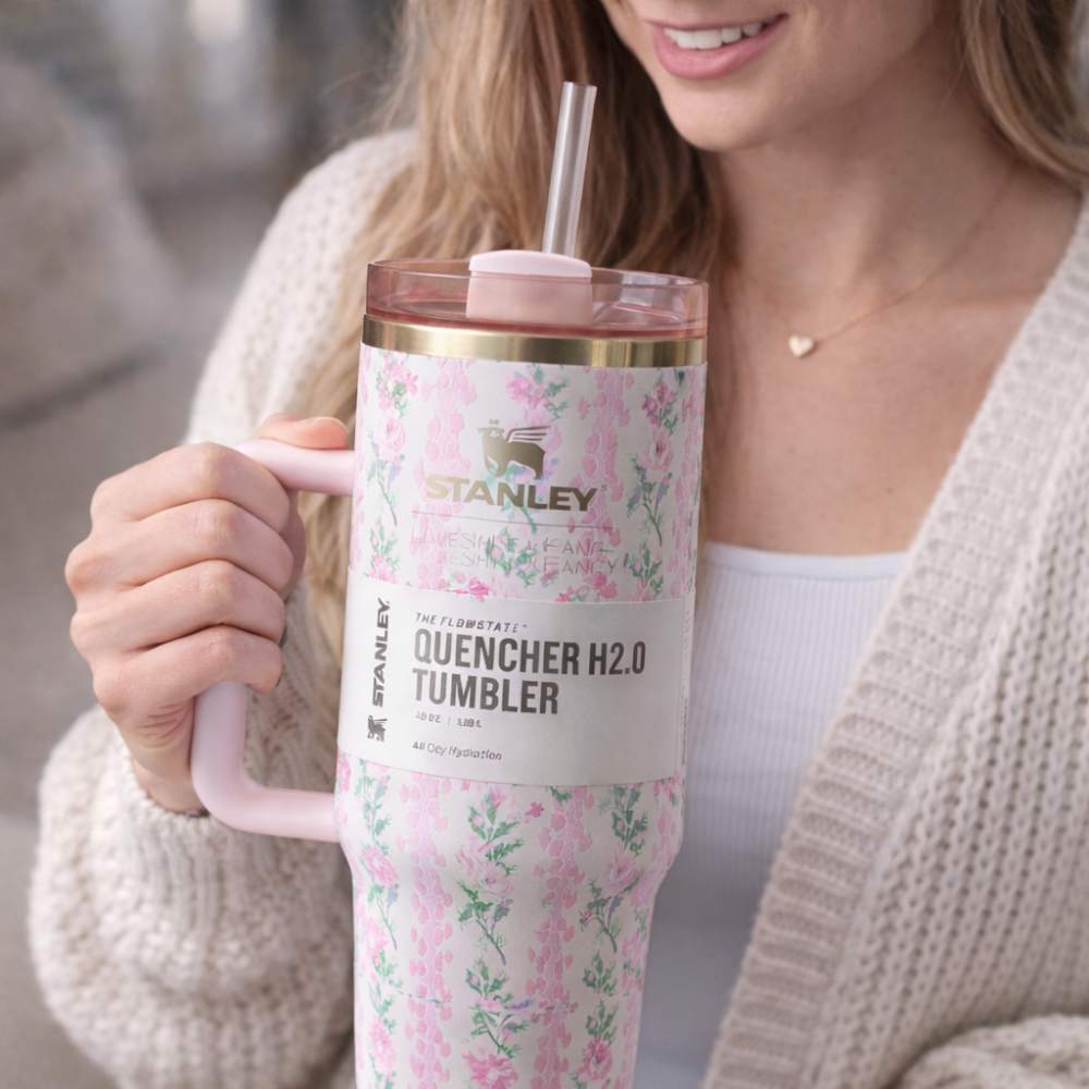 Stanley Quencher Floral Pink and Green Love Shack Fancy Box  H2.0 1.18L Insulated Tumbler with Handle & Straw – Stainless Steel Travel Mug | Hot & Cold Vacuum Water Bottle