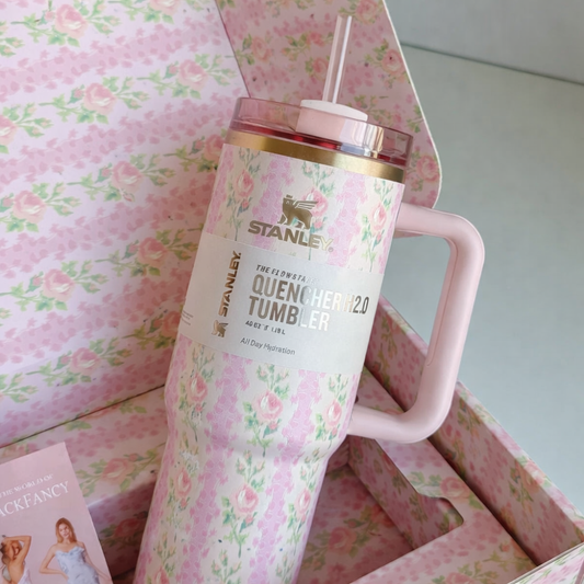 Stanley Quencher Floral Pink and Green Love Shack Fancy Box  H2.0 1.18L Insulated Tumbler with Handle & Straw – Stainless Steel Travel Mug | Hot & Cold Vacuum Water Bottle