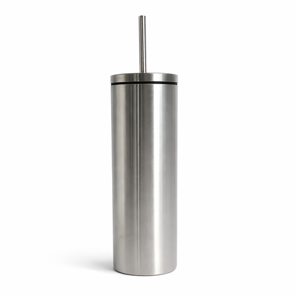 Premium Stainless Steel Vacuum Insulated Bottle 600ml – Reusable Slim Travel Tumbler with Steel Straw