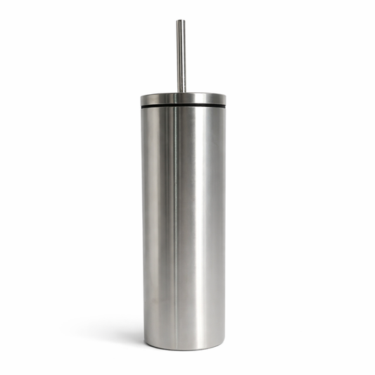 Premium Stainless Steel Vacuum Insulated Bottle 600ml – Reusable Slim Travel Tumbler with Steel Straw