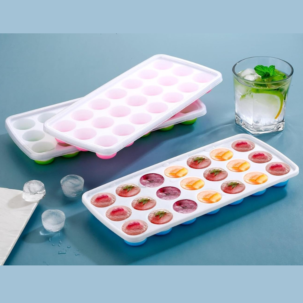 Round Ice Cube Tray with Lid | 21 Grid Ice Ball Mold Tray for Freezer | Easy Release Ice Maker for Juice, Cocktails & Drinks