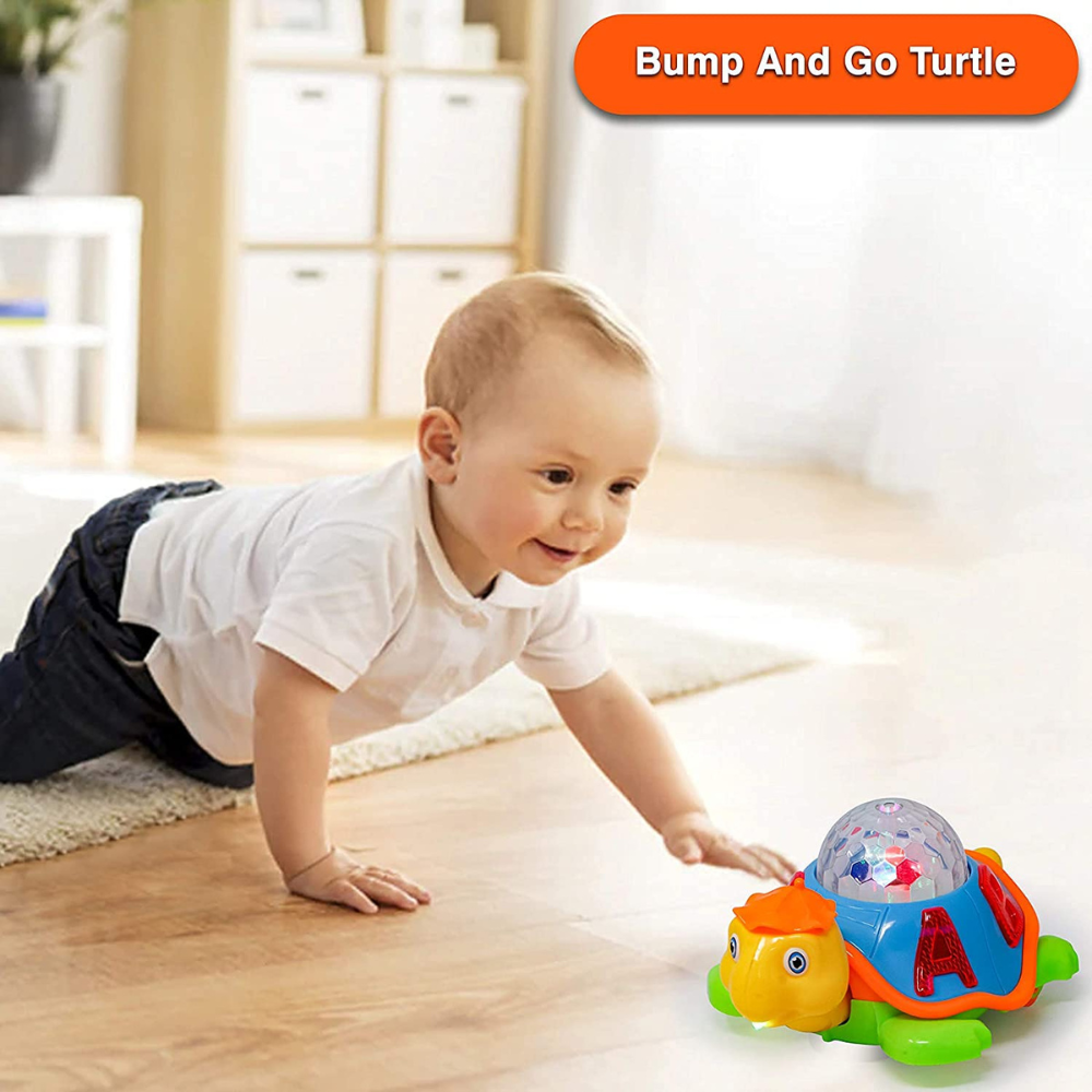 Musical Tortoise Toy with LED Lights – Crawling Turtle Toy with Sound, Colorful Projection Lights, Battery Operated Educational Toy for Kids