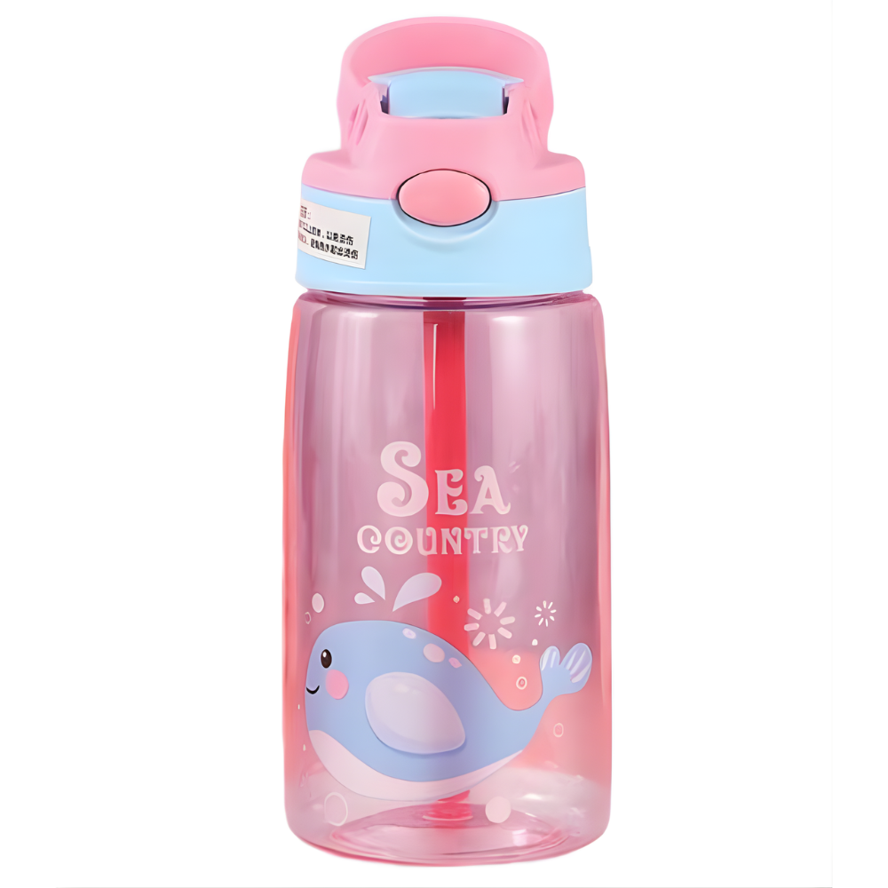 Kids Cartoon Sipper Water Bottle 480ML – Leak-Proof BPA-Free Bottle with Fun Sea Animal Design