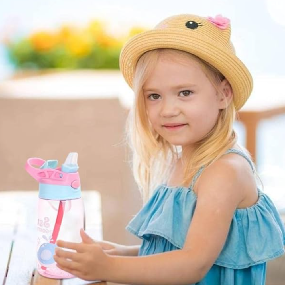 Kids Cartoon Sipper Water Bottle 480ML – Leak-Proof BPA-Free Bottle with Fun Sea Animal Design