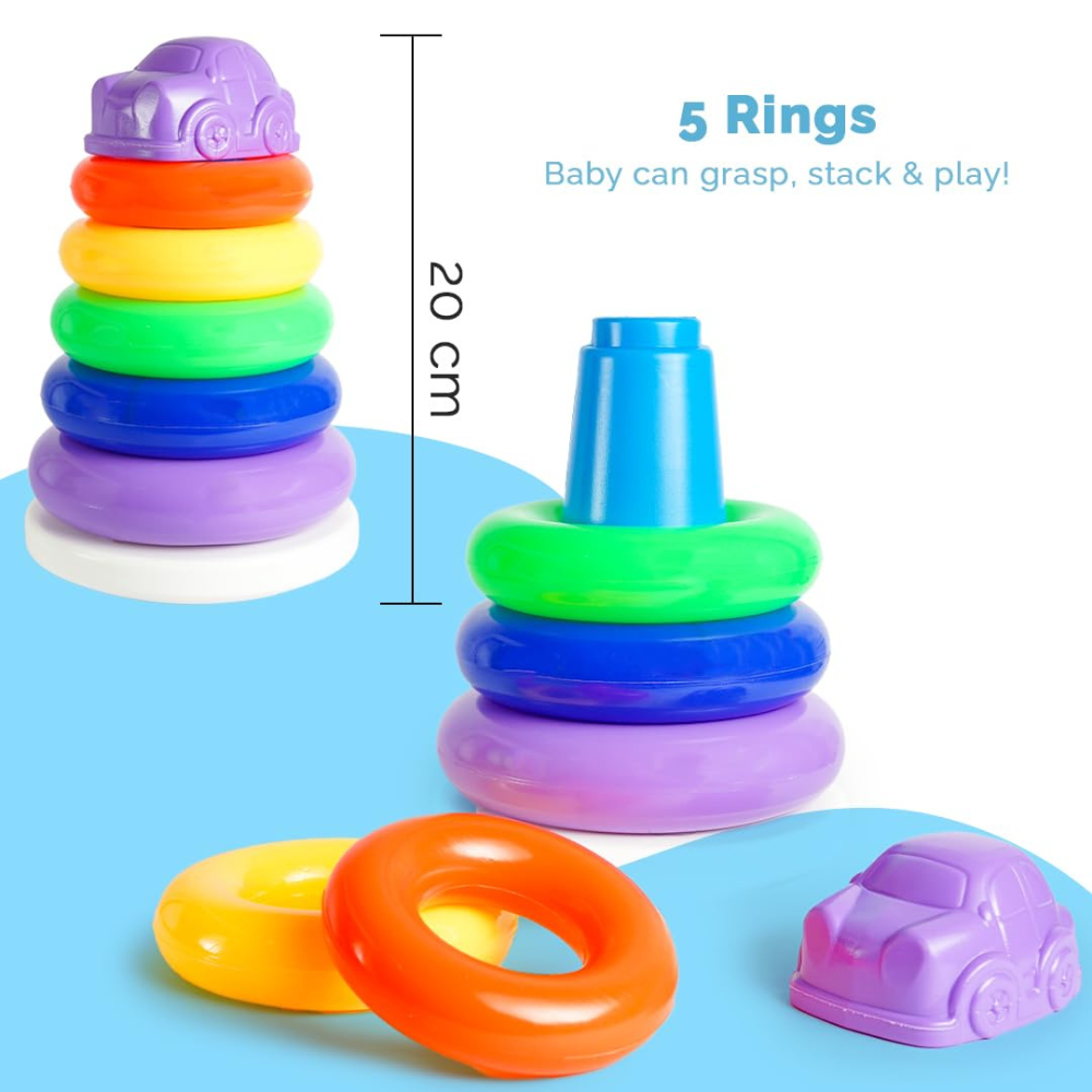 My First Play Set 5 in 1 for Babies – Montessori Educational Toy Combo with Shape Sorter, Stacking Rings, Pull Along Toy and Activity Toys for Toddlers