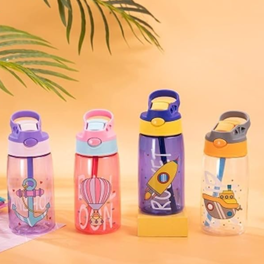 Kids Cartoon Sipper Water Bottle 480ML – Leak-Proof BPA-Free Bottle with Fun Sea Animal Design