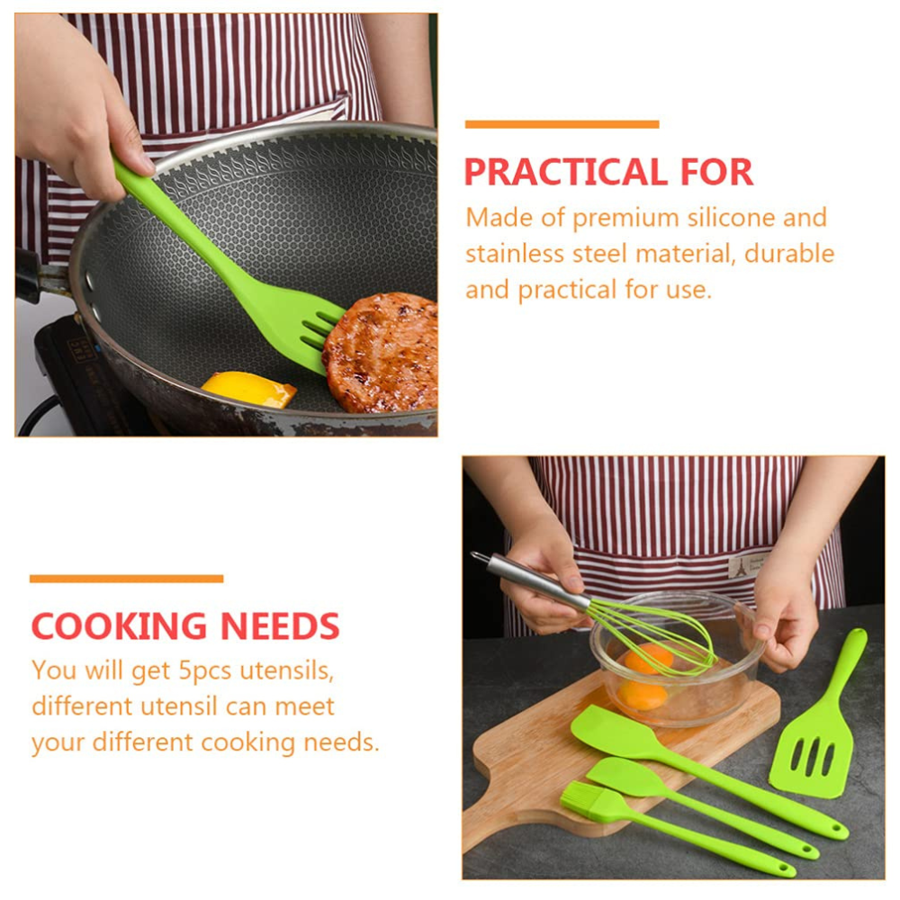 5 Pcs Silicone Kitchen Utensils Set | Heat Resistant Non-Stick Cooking Tools for Kitchen, Baking & Frying