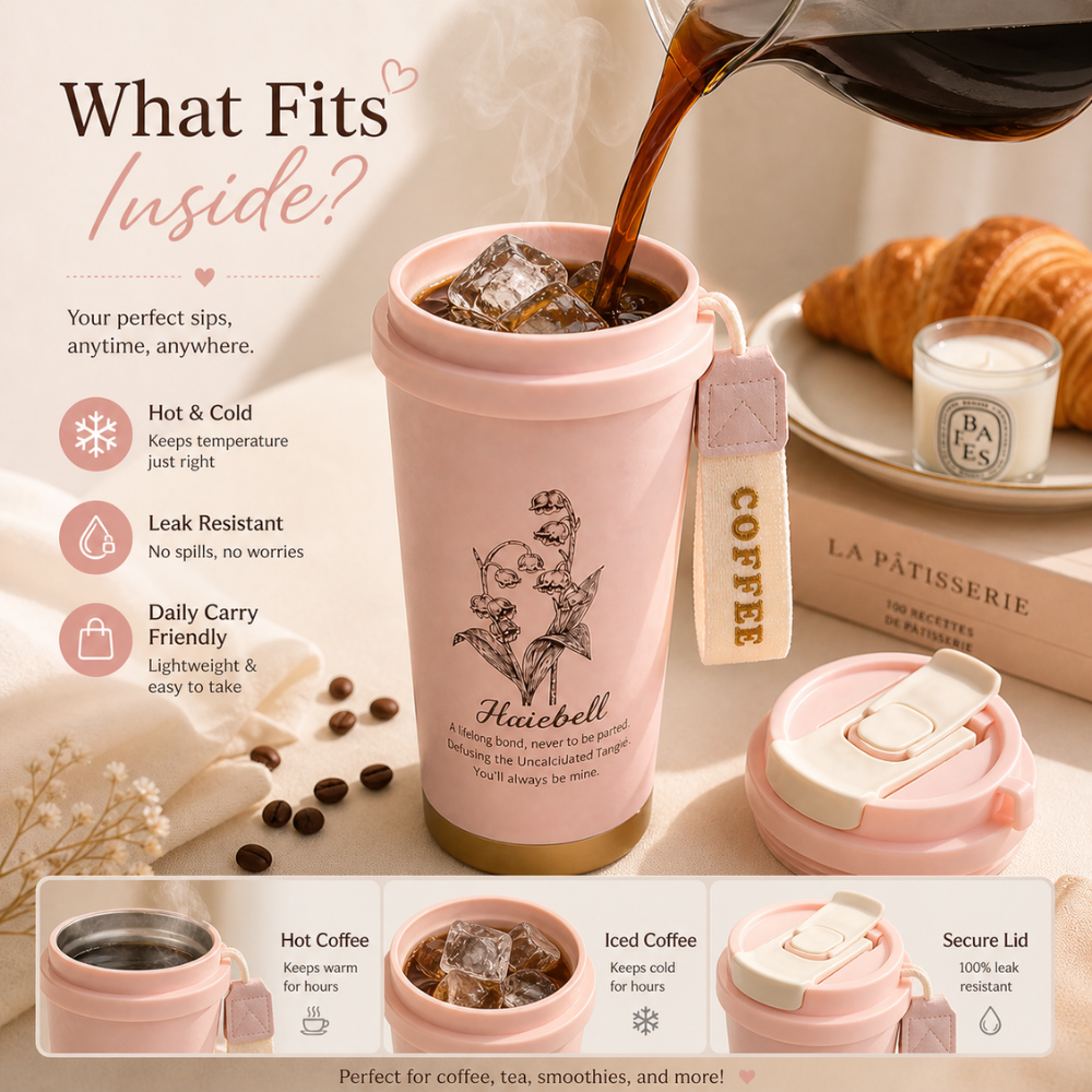 Haiebell 500ML Aesthetic Coffee Tumbler – Hot & Cold Vacuum Mug