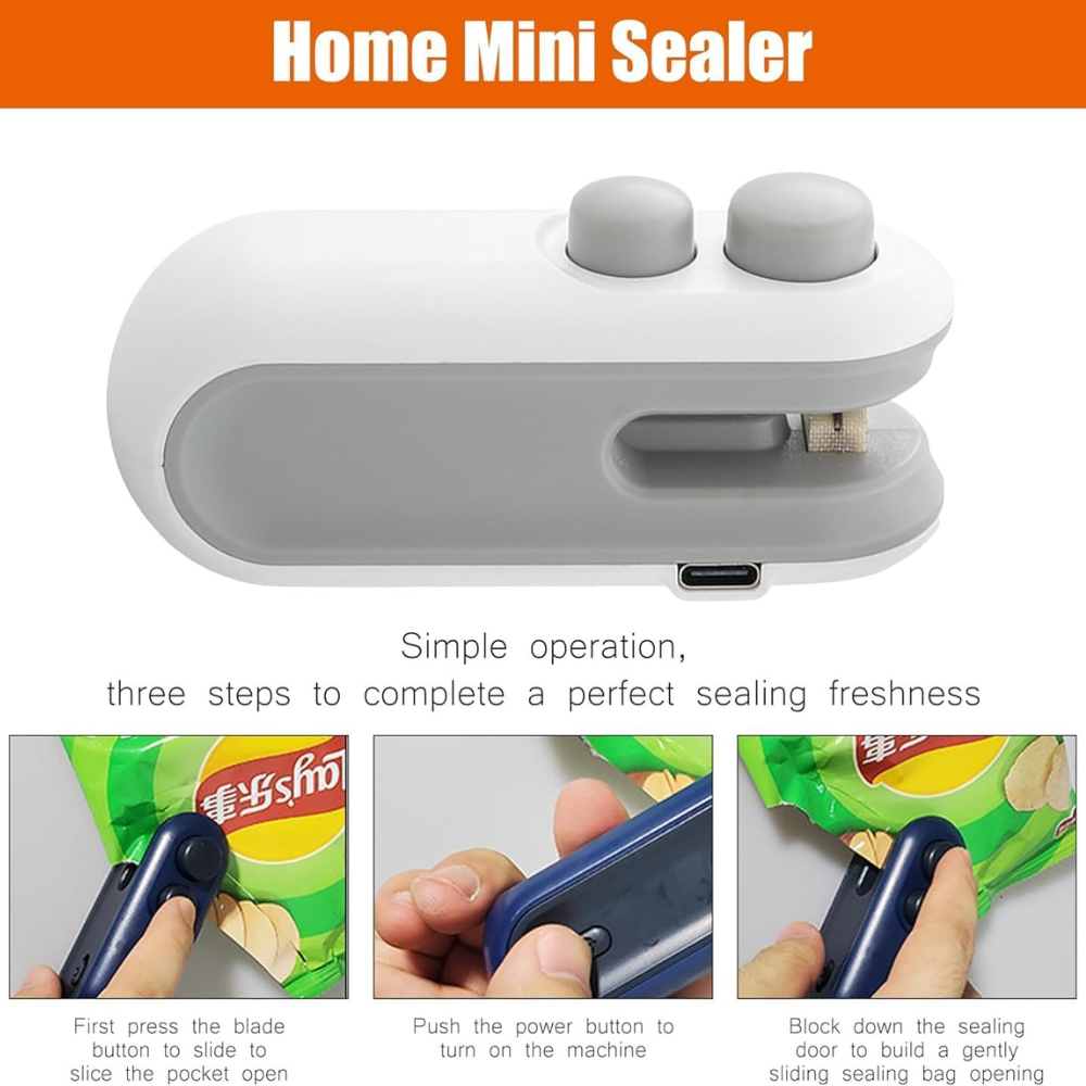 2 in 1 Mini Sealer & Cutter Machine | Portable USB Rechargeable Plastic Bag Heat Sealer for Food Storage & Kitchen Use