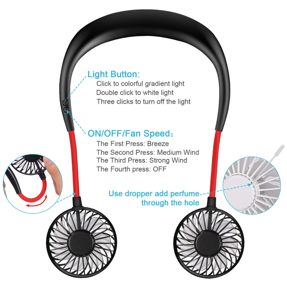 Wearable Sport Neck Fan | USB Rechargeable Hands-Free Portable Cooling Fan for Travel, Gym, Office & Outdoor