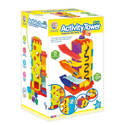 Activity Tower 5 in 1 Gift Set for Kids – Car Ramp Track, Shape Sorter, Ball Drop and Interactive Learning Toy for Toddlers