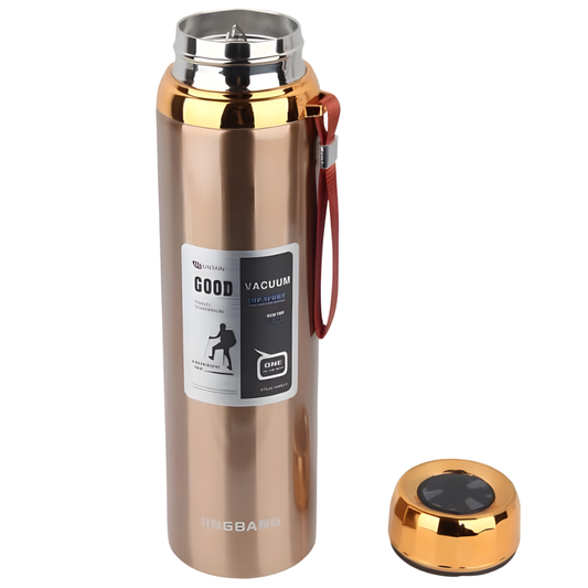 Luxury Stainless Steel Vacuum Insulated 800ml Bottle – Rose Gold Leak-Proof Hot & Cold Water Flask with Carry Strap