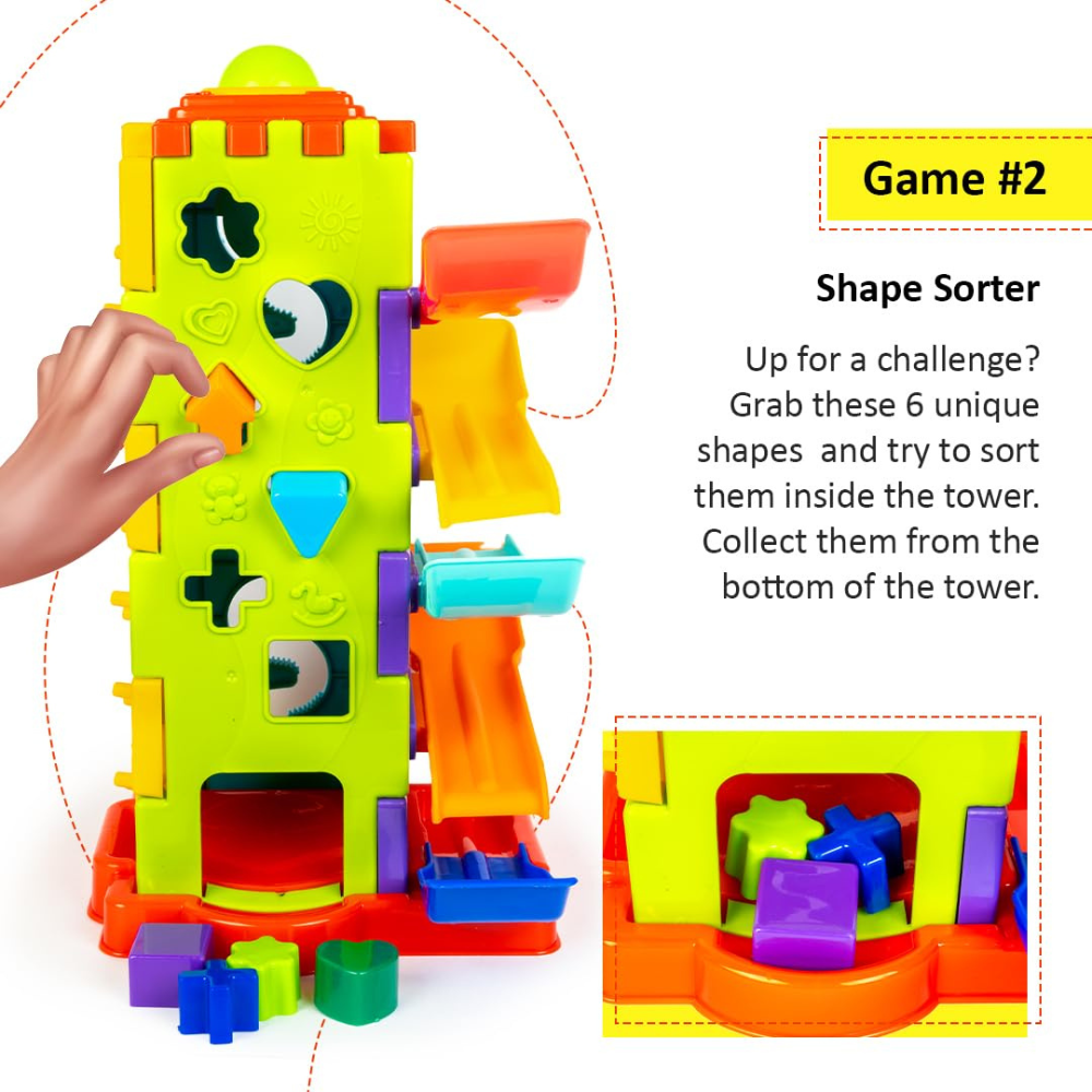 Activity Tower 5 in 1 Gift Set for Kids – Car Ramp Track, Shape Sorter, Ball Drop and Interactive Learning Toy for Toddlers