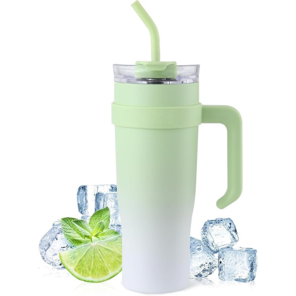 Shining Green Insulated Tumbler 1.18L with Handle & Straw without sticker – Large Capacity Leak-Resistant Travel Cup for Iced Coffee, Water & Smoothies