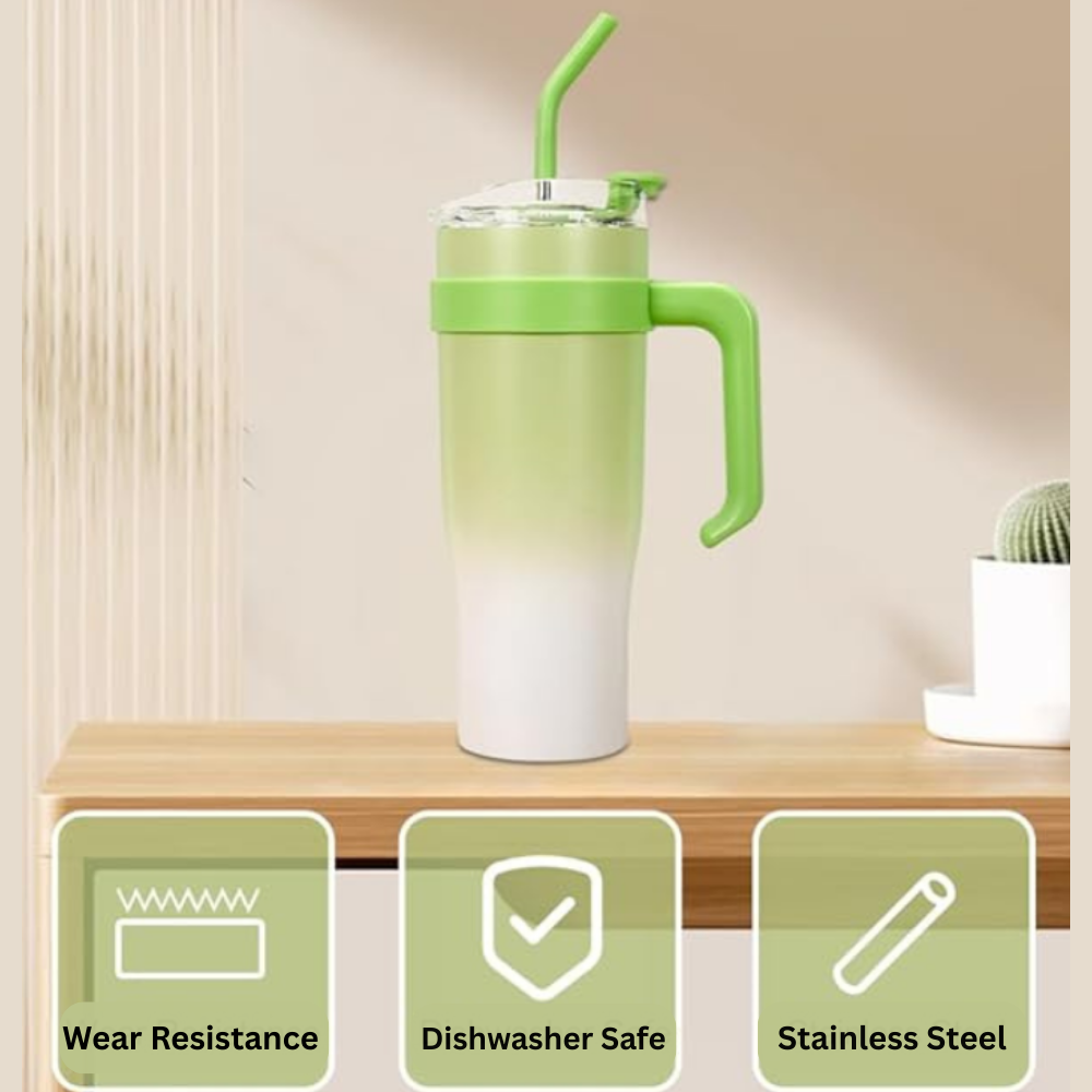 Shining Green Insulated Tumbler with Handle & Straw – Leak-Proof 1.18L Style Travel Cup for Iced Coffee, Water & Smoothies