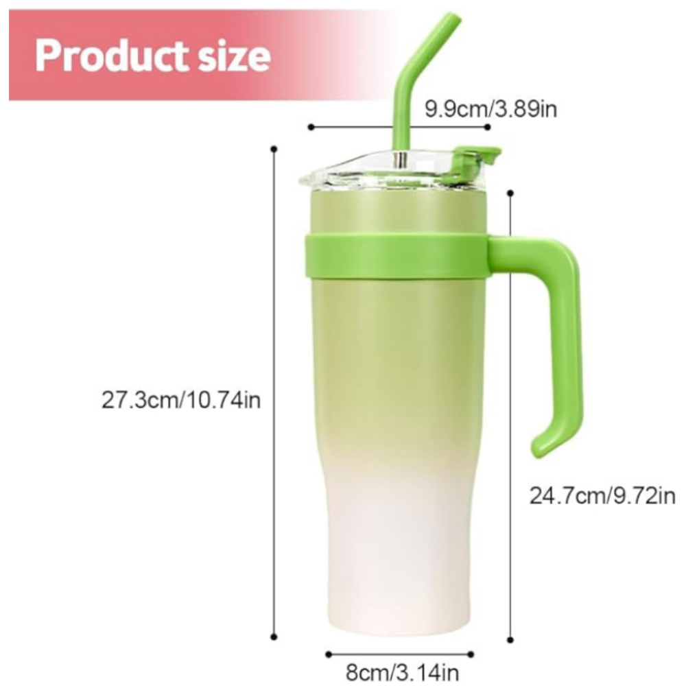Shining Green Insulated Tumbler with Handle & Straw – Leak-Proof 1.18L Style Travel Cup for Iced Coffee, Water & Smoothies