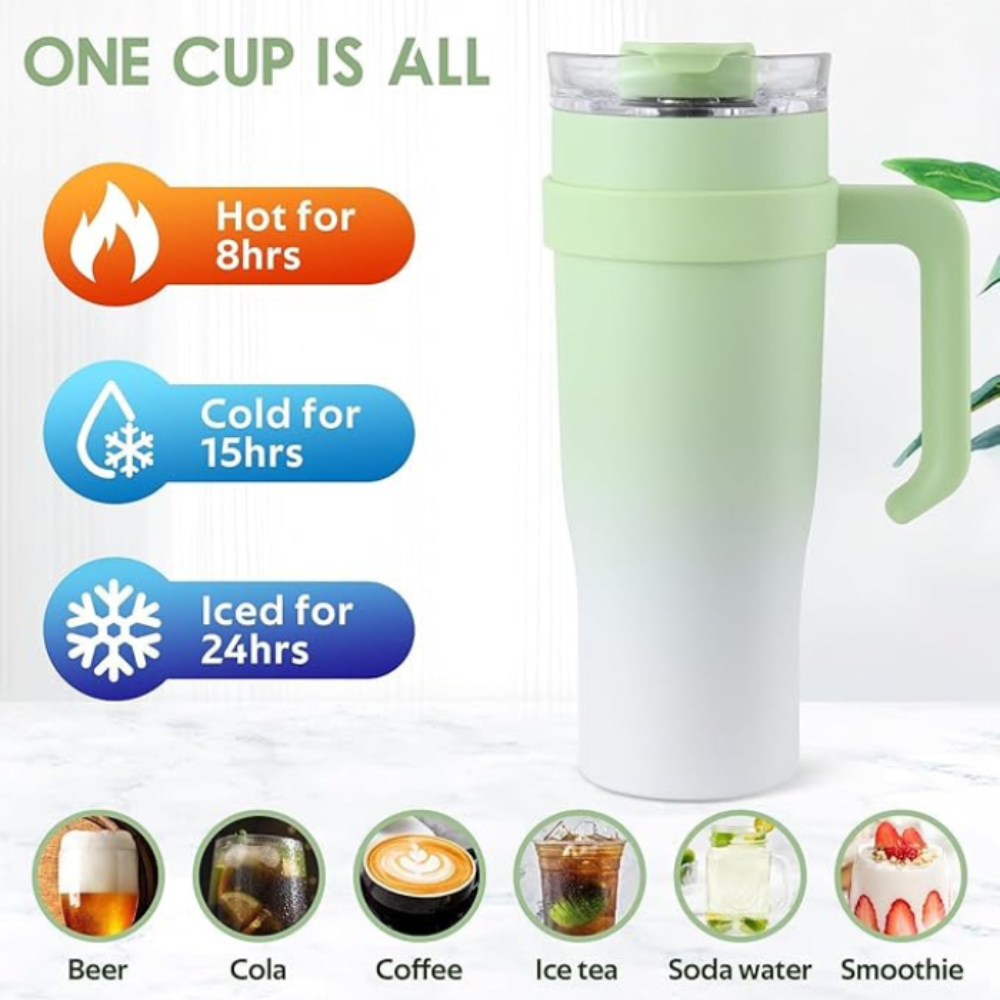 Shining Green Insulated Tumbler with Handle & Straw – Leak-Proof 1.18L Style Travel Cup for Iced Coffee, Water & Smoothies