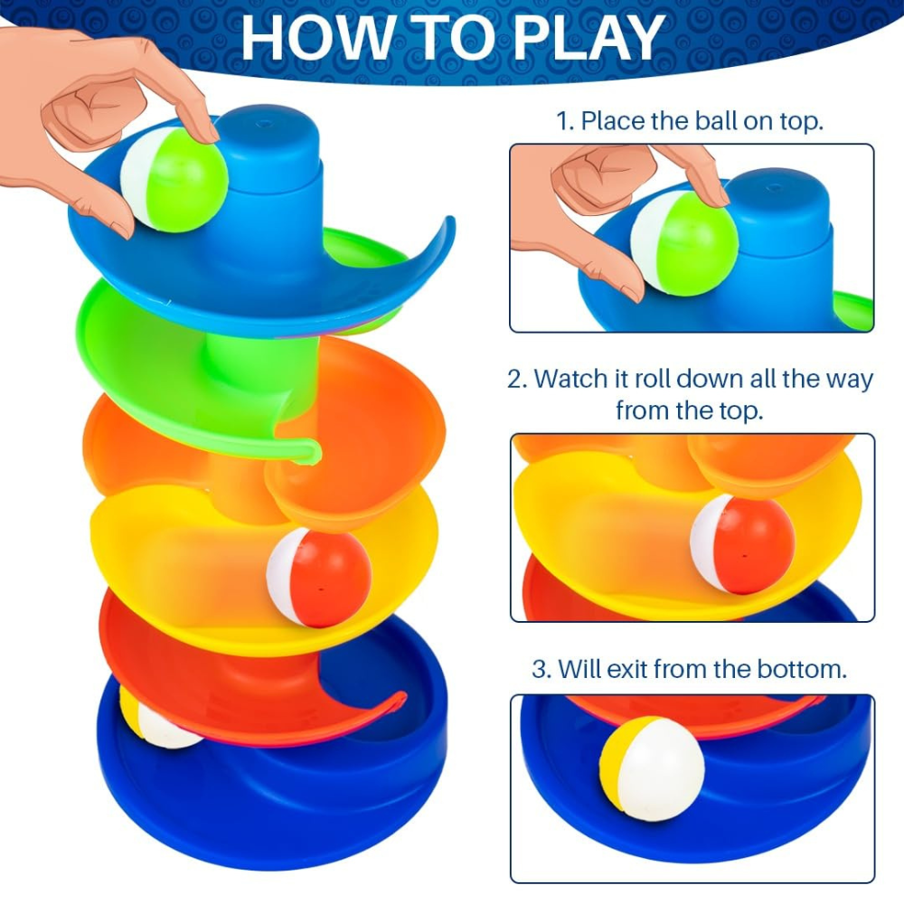 Tiny Tots 5 in 1 Gift Set for Babies – Montessori Learning Toy Combo with Ball Drop Tower, Shape Sorter, Stacking Rings and Activity Toys for Toddlers