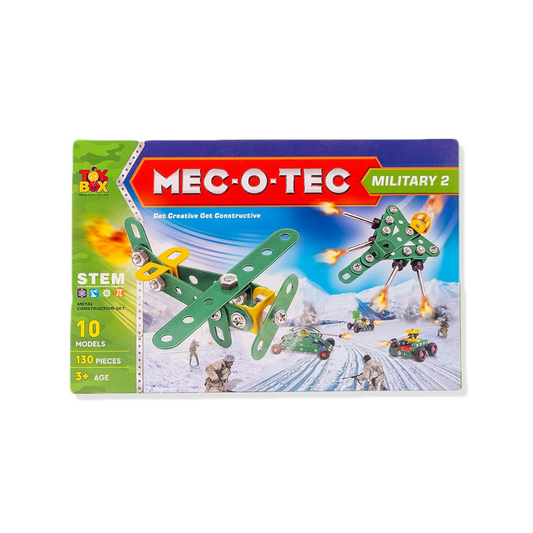 Mec-O-Tec Military 2 Metal Construction Set – STEM Building Kit with 130 Pieces, 10 Models DIY Engineering Toy for Kids