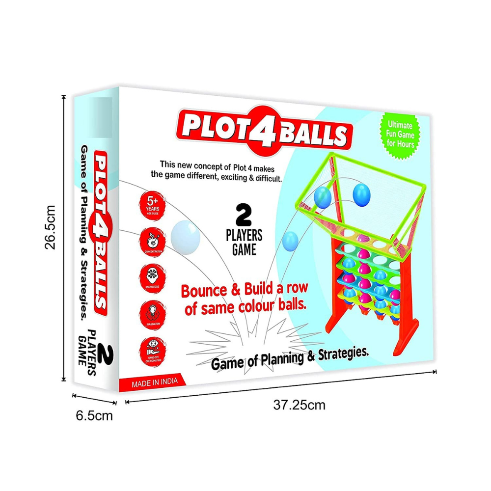 Plot 4 Balls Strategy Game – 2 Player Bounce and Connect Game, Color Ball Drop Board Game for Kids and Family
