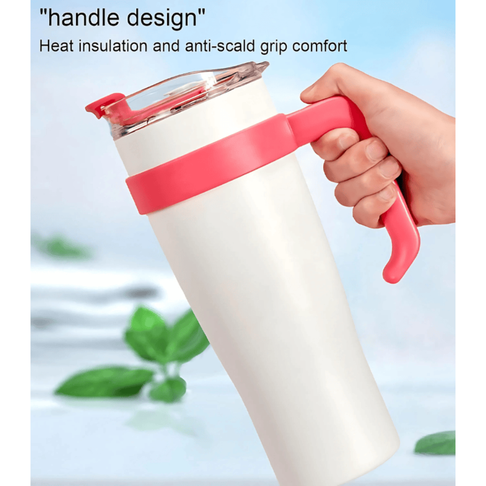 White & Red Insulated Tumbler 1.18L with Handle & Straw – Cute Sticker Large Travel Cup for Iced Coffee, Water & Smoothies