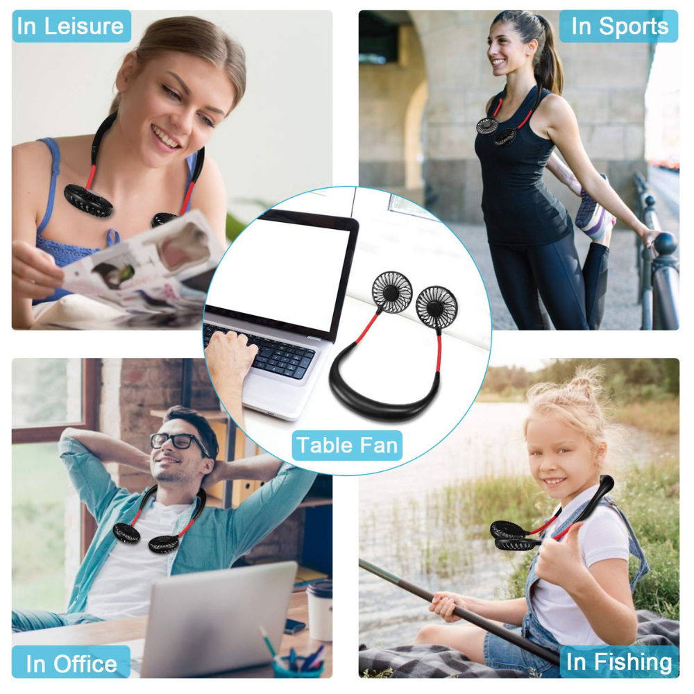 Wearable Sport Neck Fan | USB Rechargeable Hands-Free Portable Cooling Fan for Travel, Gym, Office & Outdoor