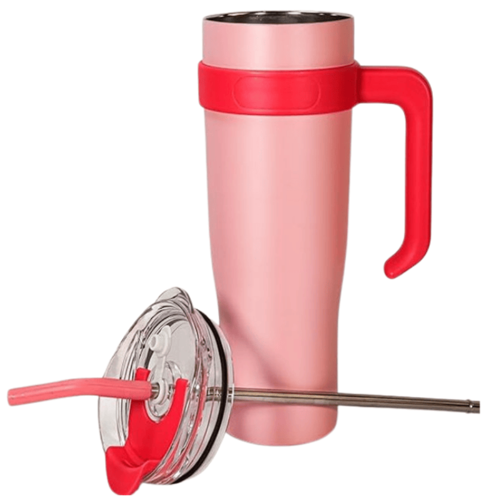 Light Mulberry Pink Insulated Tumbler without sticker 1.18L with Handle & Straw – Large Capacity Leak-Resistant Travel Cup for Iced Coffee, Water & Smoothies