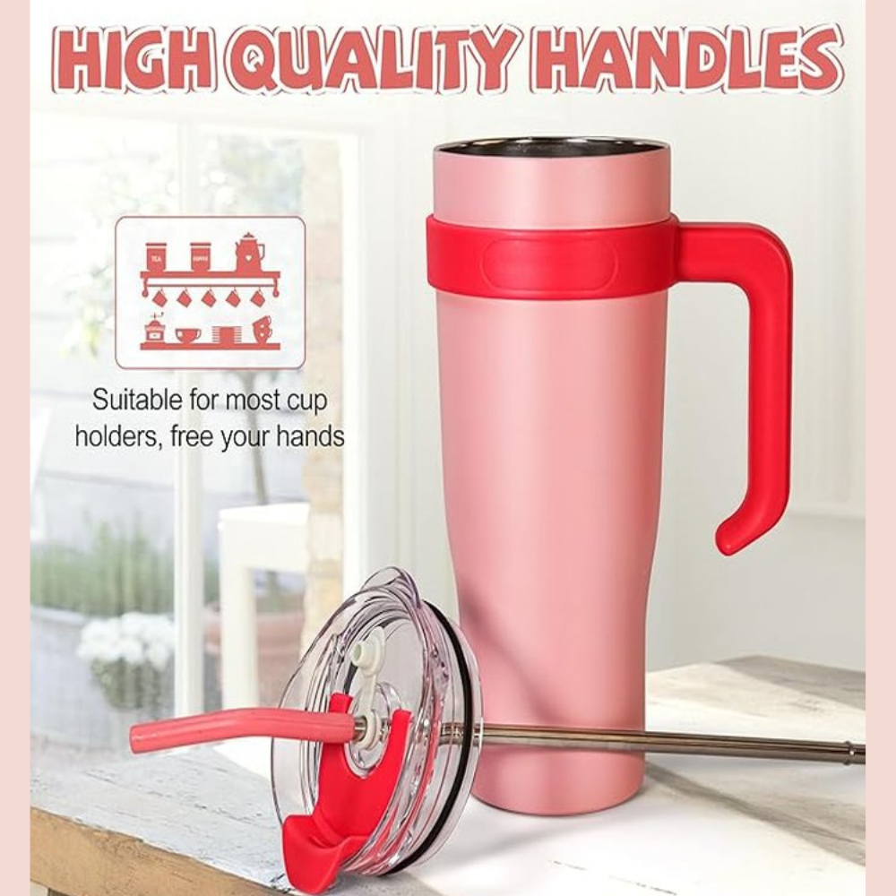 Light Mulberry Pink Insulated Tumbler without sticker 1.18L with Handle & Straw – Large Capacity Leak-Resistant Travel Cup for Iced Coffee, Water & Smoothies