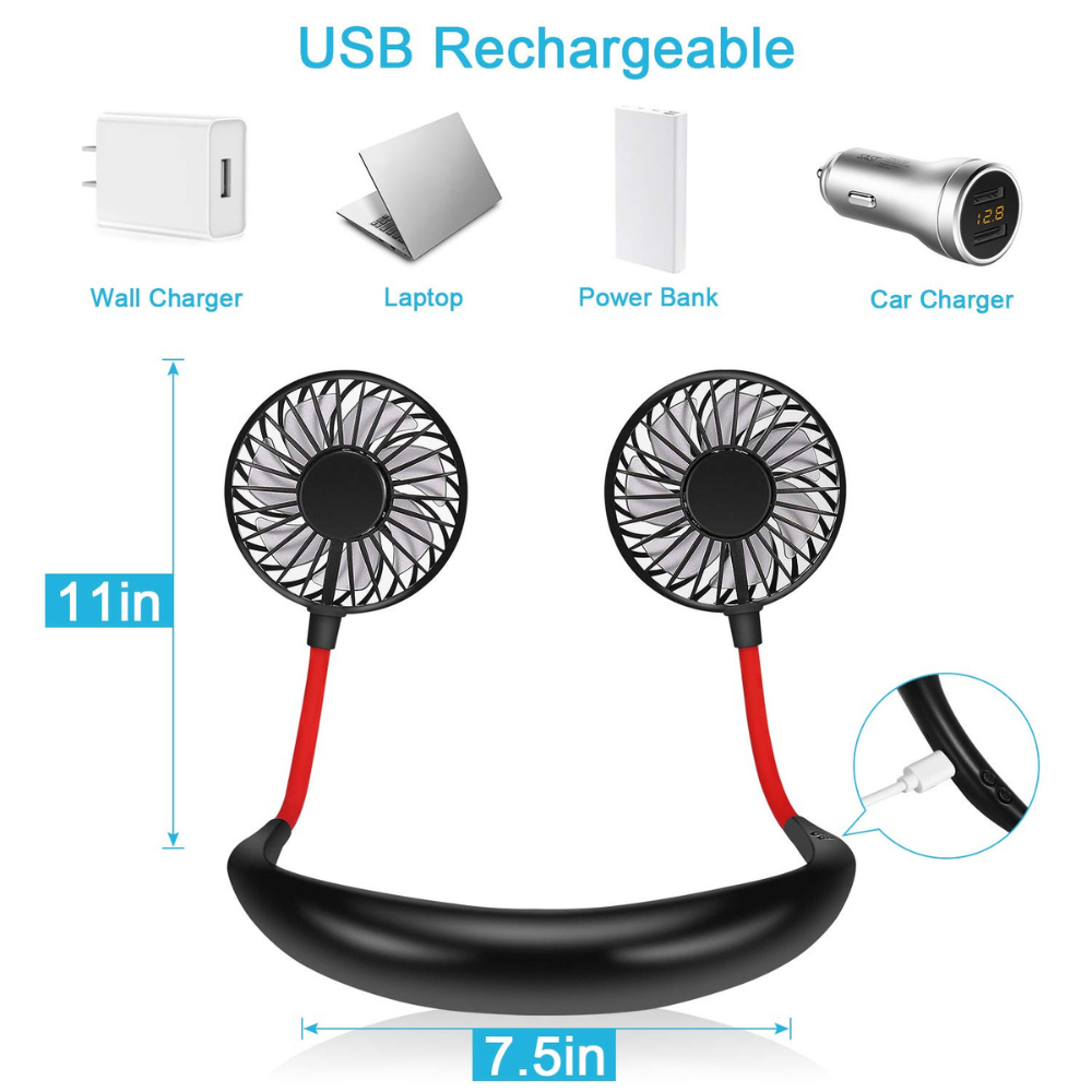 Wearable Sport Neck Fan | USB Rechargeable Hands-Free Portable Cooling Fan for Travel, Gym, Office & Outdoor