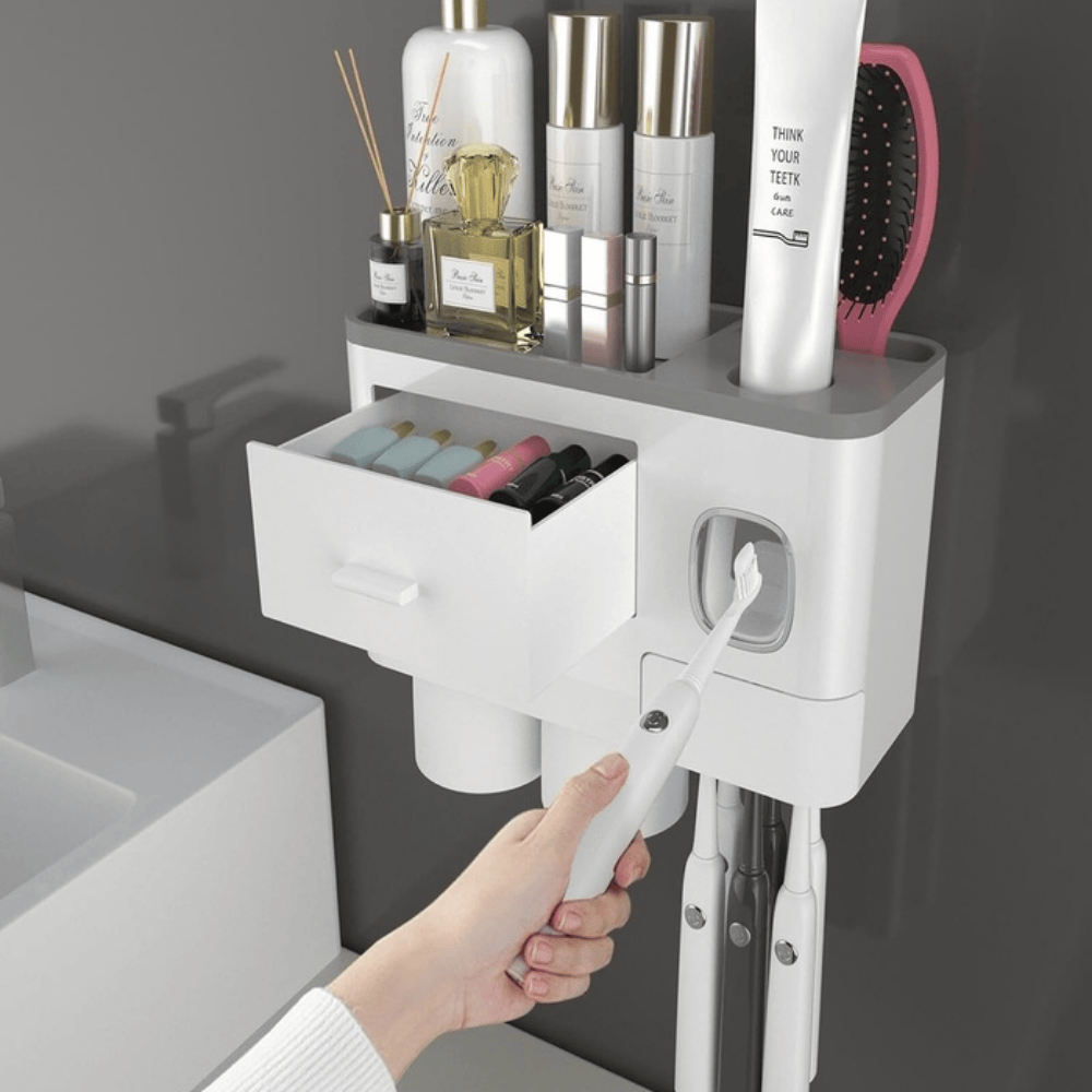 Toothbrush Holder with 2 Cups & Shelf