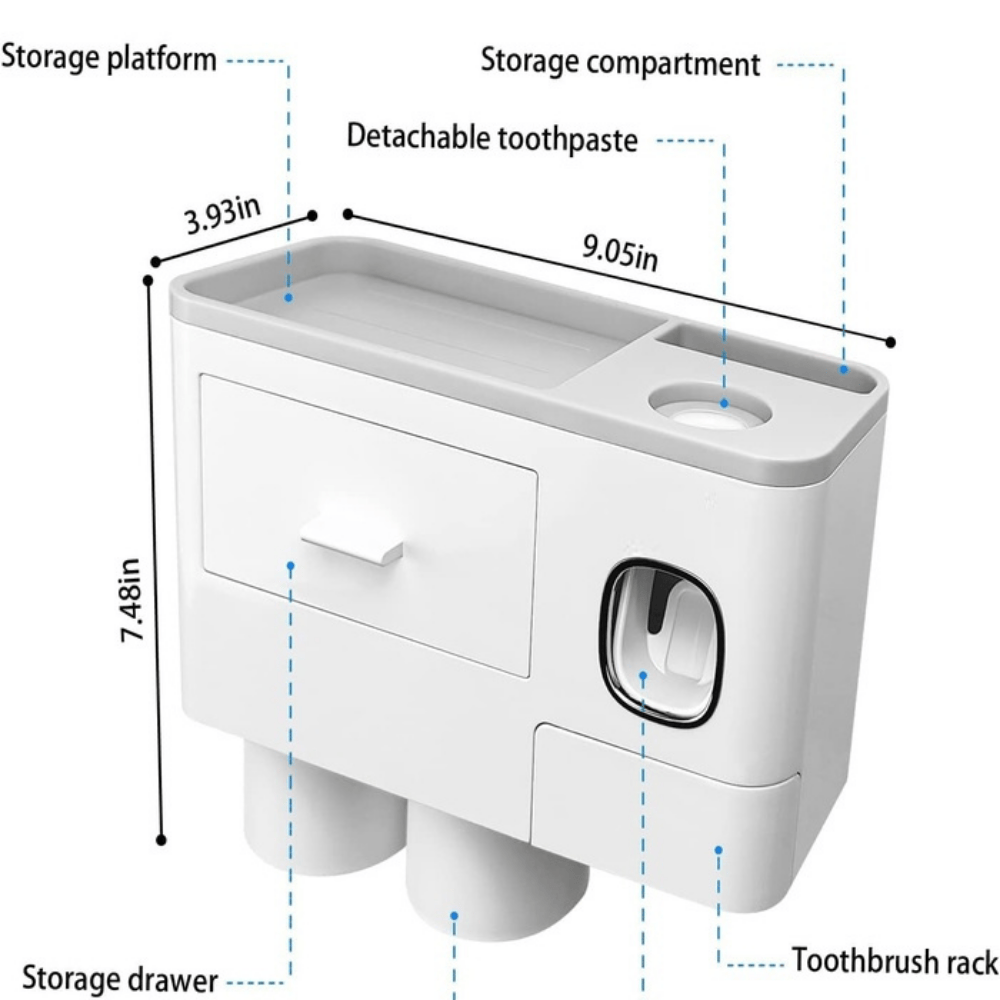 Toothbrush Holder with 2 Cups & Shelf