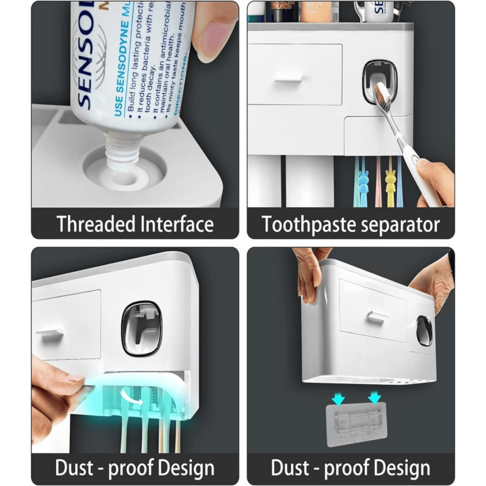 Toothbrush Holder with 2 Cups & Shelf