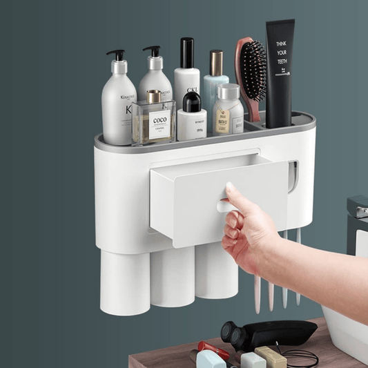 3-Cup Toothbrush Holder with Storage Drawer