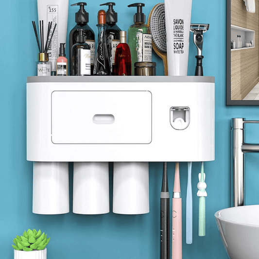 3-Cup Toothbrush Holder with Storage Drawer
