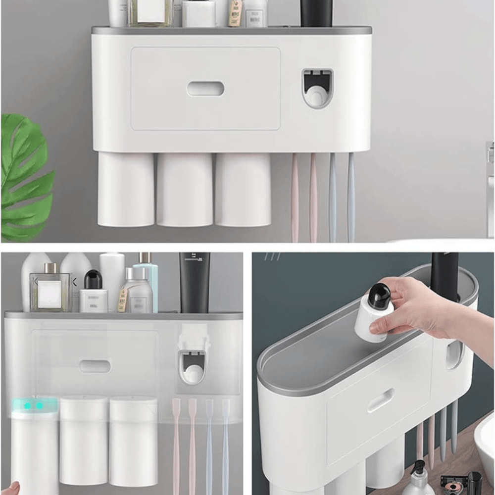 3-Cup Toothbrush Holder with Storage Drawer
