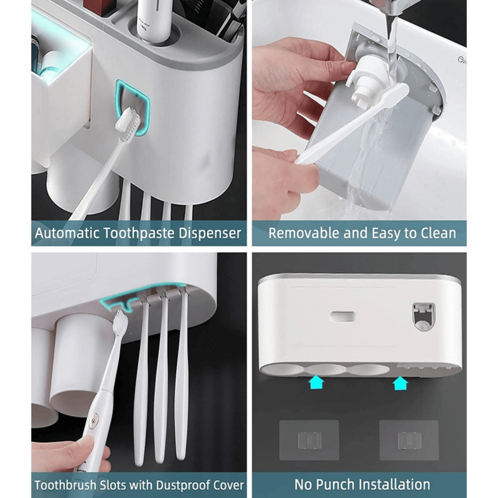 3-Cup Toothbrush Holder with Storage Drawer
