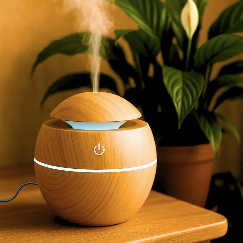 JORSOR Wooden Aroma Diffuser Humidifier with Cool Mist & LED Light – USB Ultrasonic Air Humidifier for Home, Office & Bedroom