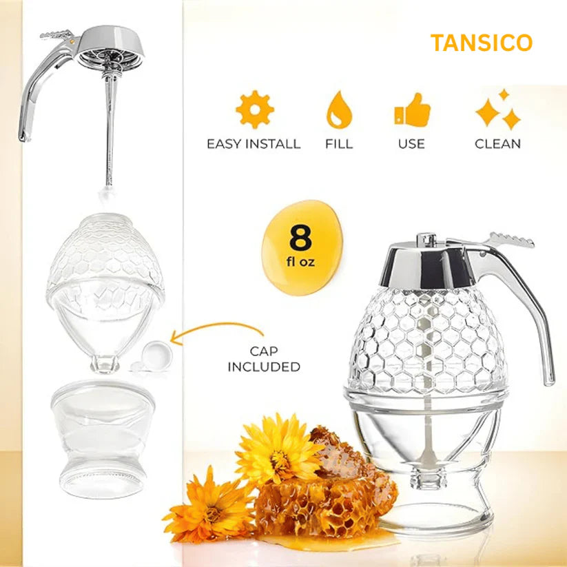 Aryclic Honey Dispenser with Stand | No-Drip Syrup and Honey Server