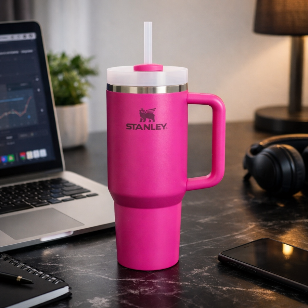 Stanley Fuchsia Pink Insulated Tumbler 1.18L – Stainless Steel Travel Mug with Handle, Straw Lid & Vacuum Insulation
