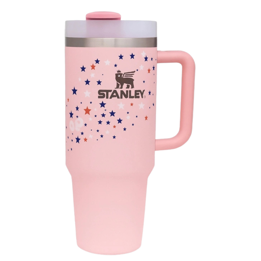 Stanley Star Print Pink Insulated Tumbler 1.18L  – Stainless Steel Vacuum Travel Mug with Handle & Straw