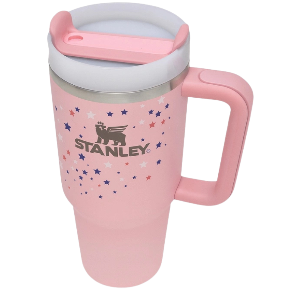 Stanley Star Print Pink Insulated Tumbler 1.18L  – Stainless Steel Vacuum Travel Mug with Handle & Straw