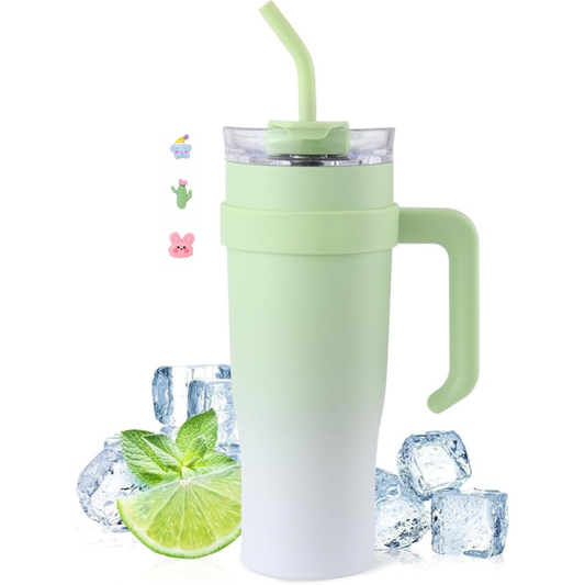 Shining Green Insulated Tumbler with Handle & Straw – Leak-Proof 1.18L Style Travel Cup for Iced Coffee, Water & Smoothies